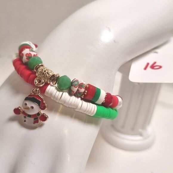 Cb3-16 CHRISTMAS STACKING 2 BRACELET SET charm adjustable - Picture 1 of 4
